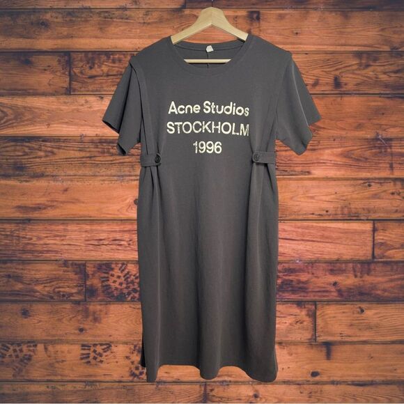 Acne Studios Grey Logo Shirt Dress Large - Picture 1 of 5